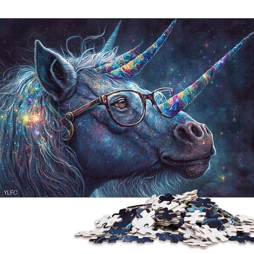 Puzzle für Kinder, Einhorn mit Brille, 1000-teiliges Puzzle aus Karton, Puzzle für Erwachsene und Kinder ab 12 Jahren, Lernspiel (Größe 38 * 26 cm) von LiJianXXO