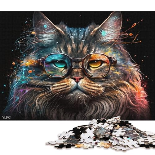 Puzzle für Kinder, Maine-Coon-Katze mit Brille, 1000-teiliges Puzzle, Holzpuzzle für Erwachsene und Kinder ab 12 Jahren, Lernspiel (Größe 75 * 50 cm) von LiJianXXO