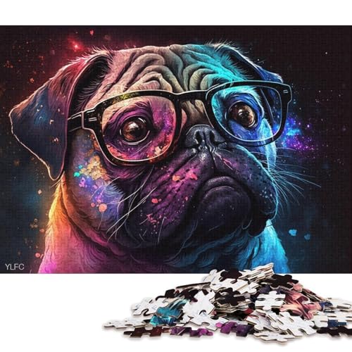 Puzzle für Kinder, Mops mit Brille, 1000-teiliges Puzzle, Holzpuzzle für Erwachsene und Kinder ab 12 Jahren, Lernspiel (Größe 75 * 50 cm) von LiJianXXO