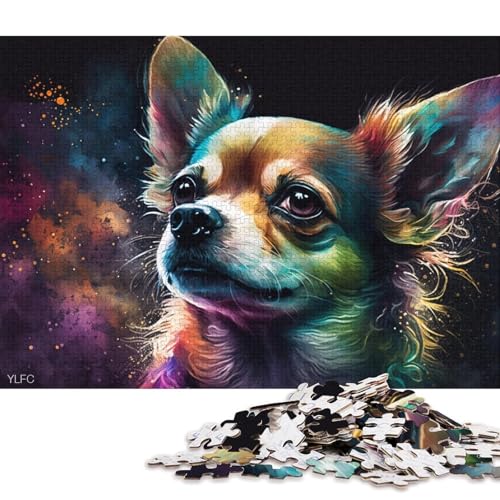 Puzzle für Kinder, farbenfrohes Chihuahua-Gemälde, 1000-teiliges Puzzlespiel, Holzpuzzle für Erwachsene und Kinder ab 12 Jahren, Lernspiel, Herausforderungsspielzeug (Größe 75 * 50 cm) von LiJianXXO