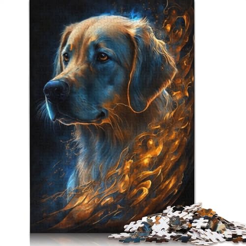 Puzzle für Kinder Golden Retriever Fire 1000-teiliges Puzzle aus Holz für Erwachsene und Kinder ab 12 Jahren. Anspruchsvolles Spiel, Größe: 75 x 50 cm von LiJianXXO