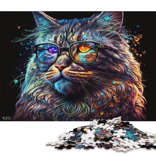 Puzzle mit 1000 Teilen, Maine-Coon-Katze mit Brille, Kartonpuzzle, tolles Geschenk für Erwachsene (Größe 38 * 26 cm) von LiJianXXO