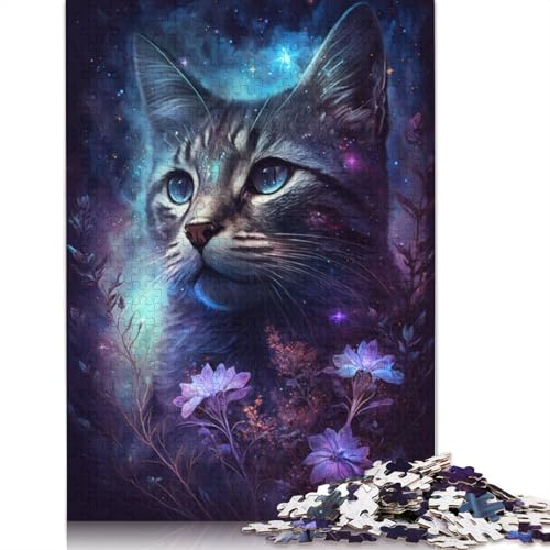 Puzzle mit 1000 Teilen, Weltraumkatze, Puzzle für Erwachsene, Holzpuzzle, Lernspiel, Herausforderungsspielzeug (Größe 75 x 50 cm) von LiJianXXO