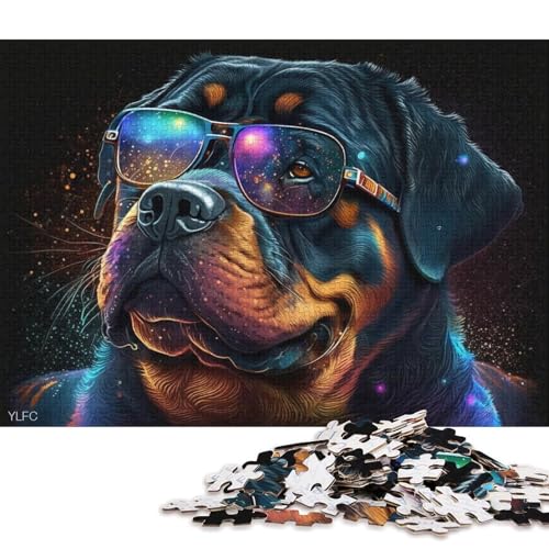 Puzzle mit 1000 Teilen, bunter Rottweiler mit Brille, Puzzle aus Holz, Familiendekoration (Größe 75 * 50 cm) von LiJianXXO