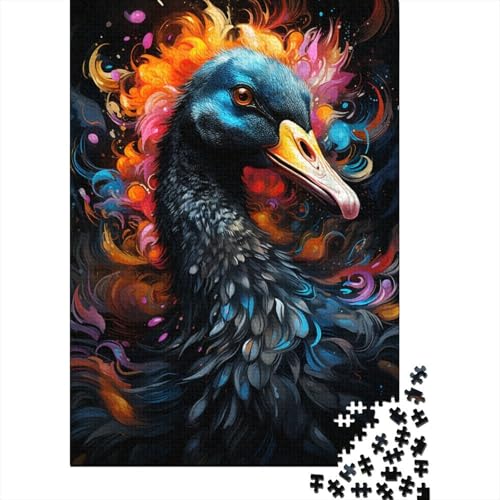 Puzzle mit 1000 Teilen, farbenfrohes psychedelisches Tier, schwarzer Schwan, Puzzle für Erwachsene, Holzpuzzle, Puzzle – anspruchsvolles Spiel, 50 x 75 cm von LiJianXXO