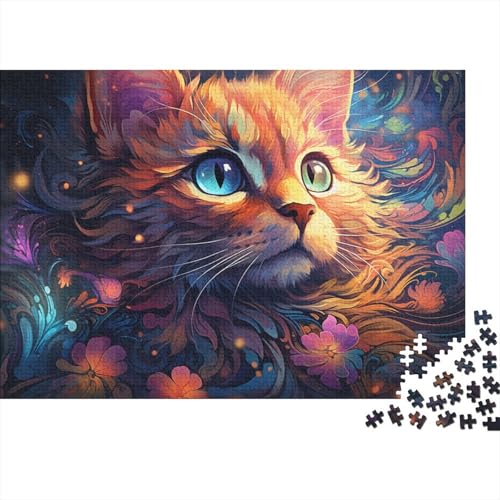 Puzzle mit 1000 Teilen, farbenfrohes psychedelisches süßes Katzen-Puzzle für Kinder, Holzpuzzle, Lernspiel für Erwachsene und Kinder, Größe 50 x 75 cm von LiJianXXO