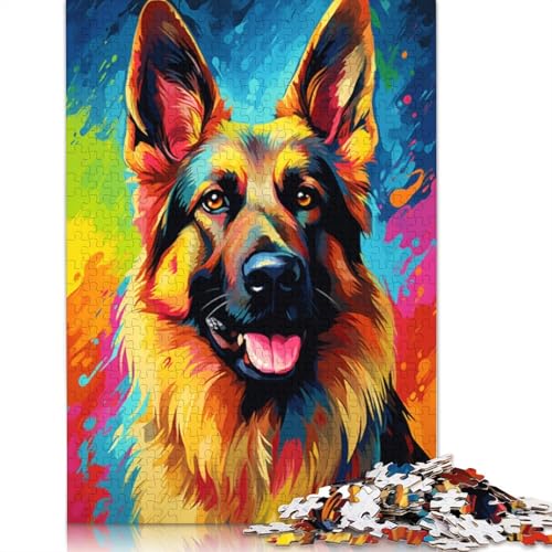 Puzzle mit 1000 Teilen, farbiges Puzzle mit deutschem Schäferhund, Kartonpuzzle, tolles Geschenk für Erwachsene, 38 x 26 cm von LiJianXXO