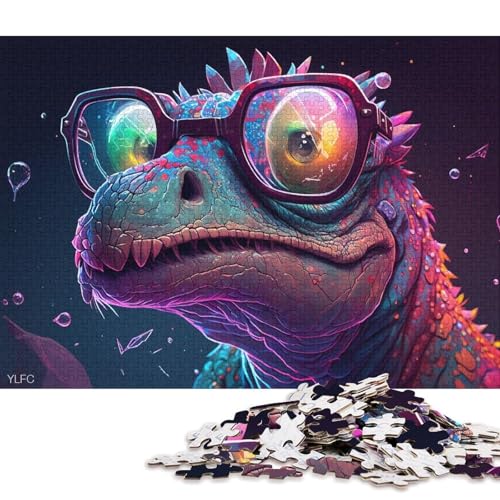 Puzzle mit 1000 Teilen, kosmische Dinosaurier tragen eine Brille, Puzzle für Erwachsene und Kinder, Holzpuzzle, Familienaktivität (Größe 75 * 50 cm) von LiJianXXO