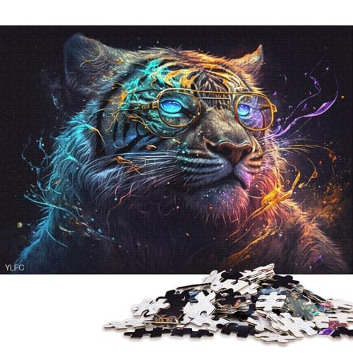 Puzzles für Erwachsene, 1000 Puzzles, Tiger mit Brille, Puzzles für Erwachsene, Holzpuzzles, Lernspielzeug, Familienspiele (Größe 75 * 50 cm) von LiJianXXO