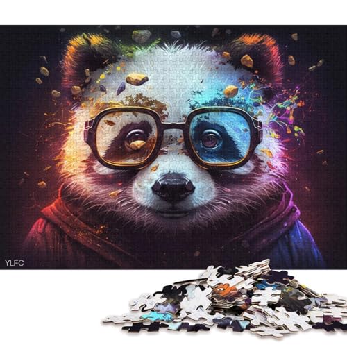 Puzzles für Erwachsene, 1000 Puzzles, bunter Panda mit Brille, Puzzles für Erwachsene, Kartonpuzzles, Lernspielzeug, Familienspiele (Größe 38 * 26 cm) von LiJianXXO