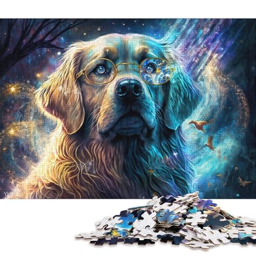 Puzzles für Erwachsene und Kinder, Magic Art Golden Retriever, 1000-teiliges Puzzle für Erwachsene, Papppuzzle für Erwachsene und Familien, pädagogisches Stressabbau-Spielzeugpuzzle (Größe 38*26 cm) von LiJianXXO