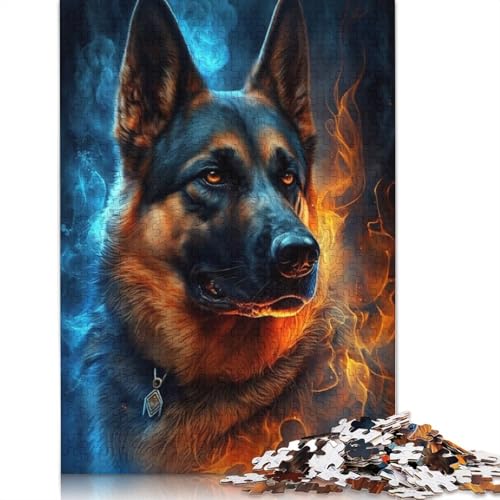 Puzzles mit Feuertier, Deutscher Schäferhund, 1000 Teile, Puzzle für Erwachsene und Kinder, Holzpuzzle für Erwachsene und Kinder ab 12 Jahren, tolles Geschenk für Erwachsene, Größe: 75 x 50 cm von LiJianXXO