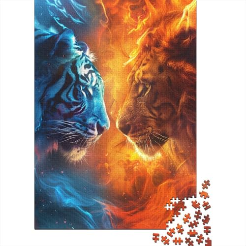 Teenager-Puzzle EIS und Feuertiger 1000-teiliges Puzzle Holzpuzzle für Erwachsene und Kinder Lernspiele Größe: 75 x 50 cm von LiJianXXO