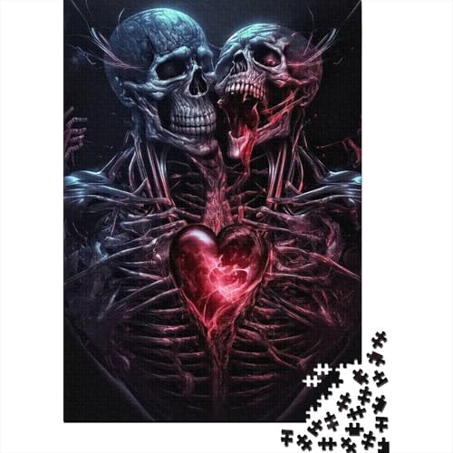 Totenkopf-Herz-Puzzle für Erwachsene, großes 1000-teiliges Puzzle für Erwachsene, nachhaltiges Puzzle für Erwachsene (Größe 75 x 50 cm) von LiJianXXO