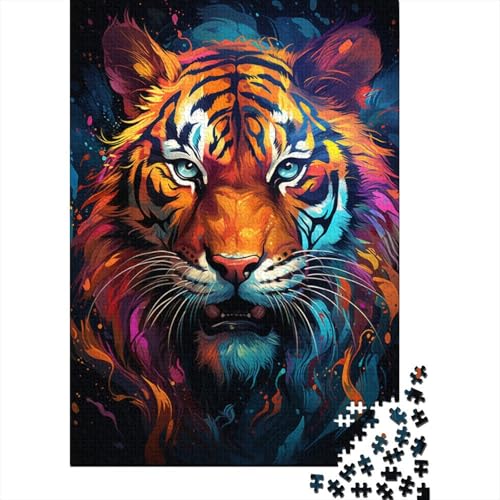 Wildes Gemälde, Feuertiger, Puzzle für Erwachsene, 1000 Teile, Puzzle für Erwachsene, Puzzle aus Holz, kreativ für Erwachsene, anspruchsvolles Spiel (Größe 75 x 50 cm) von LiJianXXO