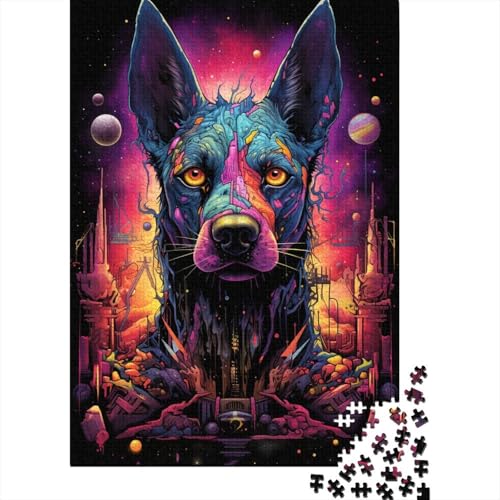 Zukünftiges farbenfrohes psychedelisches Dobermann-Puzzle 1000 Teile, Puzzle für Erwachsene und Kinder, Lernspiele, Spielzeug, DIY, kreatives Holzpuzzle, Geschenke (Größe 75 x 50 cm) von LiJianXXO