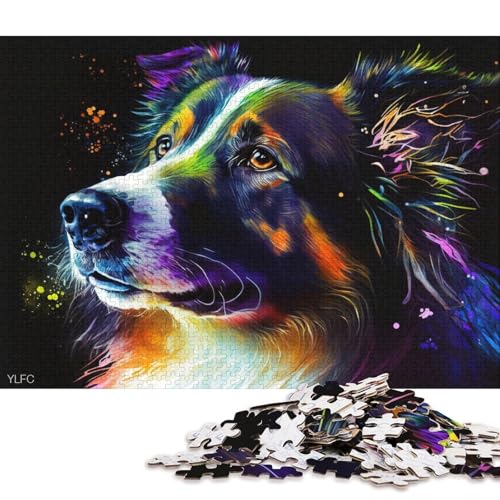 für Erwachsene, 1000-teiliges Puzzle, Bunte Border Collies, Puzzle für Kinder, Kartonpuzzle, tolles Geschenk für Erwachsene (Größe 38 * 26 cm) von LiJianXXO