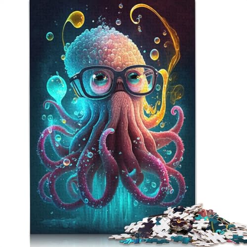 für Erwachsene, 1000-teiliges Puzzle, Oktopus mit Brille, Puzzle für Erwachsene, Holzpuzzle, Lernspiele für Erwachsene und Kinder (Größe 75 x 50 cm) von LiJianXXO