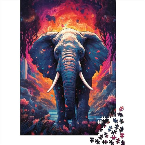 für Erwachsene 1000 Teile Puzzle Fantasie Bunte Elefanten Puzzles für Erwachsene Holzpuzzle Lernspielzeug 50 x 75 cm von LiJianXXO