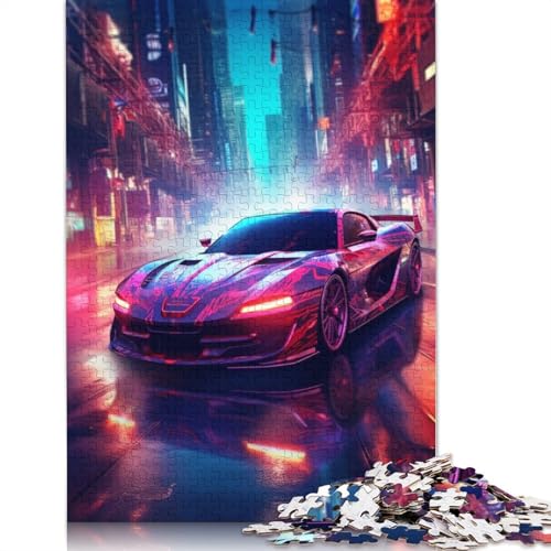 für Erwachsene 1000 Teile Puzzle Geschenke Sportwagen auf Neonstraßen Puzzles Papppuzzles Pädagogisches Spielzeug zum Stressabbau Puzzlegröße: 38x26cm von LiJianXXO