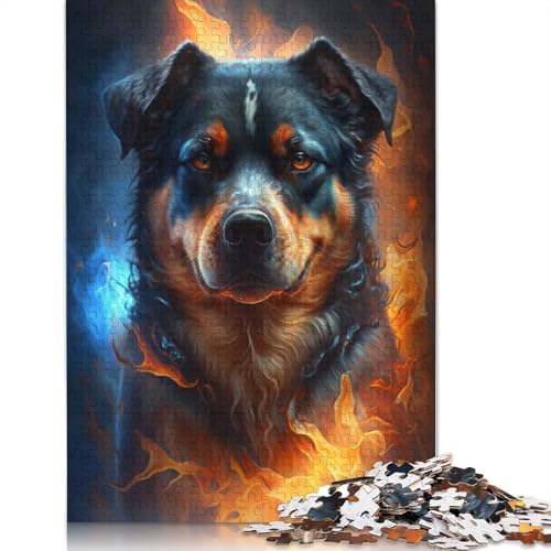 für Erwachsene Puzzle Feuer Tier Hund Puzzle für Erwachsene 1000-teiliges Holzpuzzle für Erwachsene und Kinder ab 12 Jahren Rätselspiel Größe: 75x50cm von LiJianXXO