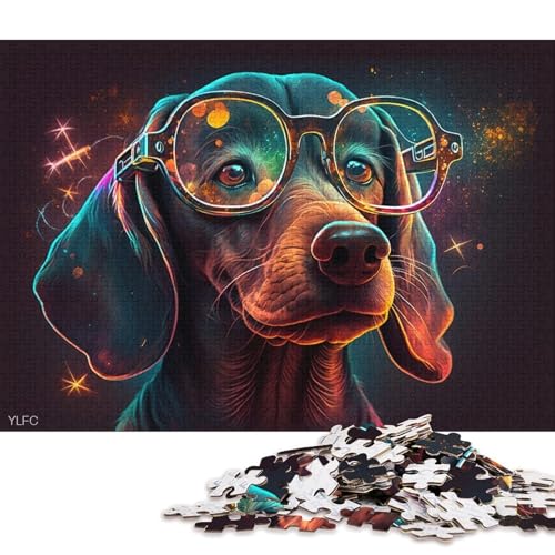 für Erwachsene Puzzle Galaxy Dackel mit Brille 1000-teiliges Puzzle für Erwachsene und Kinder ab 12 Jahren Kartonpuzzle Denkspiel 38x26cm/1000 Teile von LiJianXXO