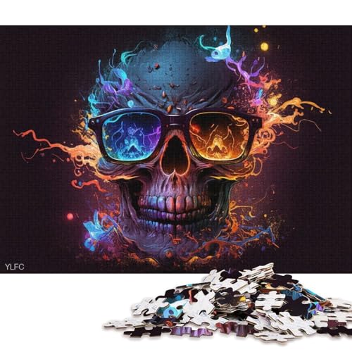 für Erwachsene Puzzle Totenkopf mit Brille, 1000-teiliges Puzzle für Erwachsene und Kinder ab 12 Jahren, Holzpuzzle, Denkspiel 75x50cm/1000 Teile von LiJianXXO