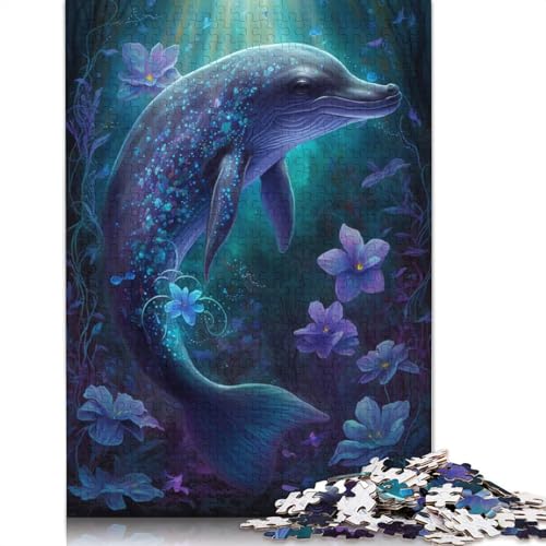 für Erwachsene Puzzle Verträumte Delfinblume Puzzle für Erwachsene 1000-teiliges Holzpuzzle für Erwachsene und Kinder ab 12 Jahren Rätselspiel Größe: 75x50cm von LiJianXXO