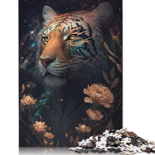 für Erwachsene Puzzle Weltraum Tiger Blumen Puzzle für Erwachsene 1000-teiliges Holzpuzzle für Erwachsene und Kinder ab 12 Jahren Rätselspiel Größe: 75x50cm von LiJianXXO