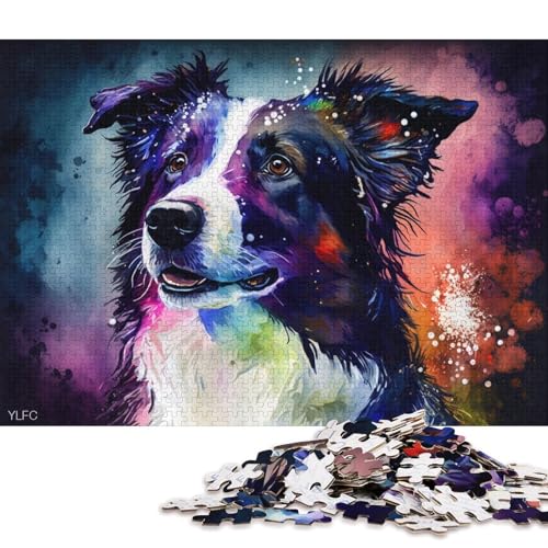 1000-teiliges Holzpuzzle, Bunte Border Collies, Puzzle für Kinder, Holzpuzzle, Spielzeug, Denkspiel (Größe 75 * 50 cm) von LiJianXXR