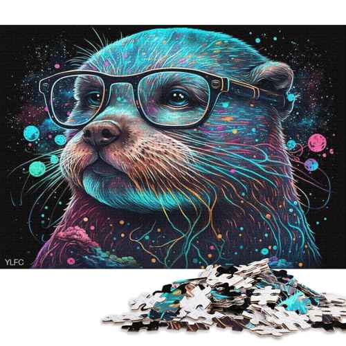 1000-teiliges Holzpuzzle, bunter Otter mit Brille, Puzzle für Kinder, Holzpuzzle, Spielzeug, Denkspiel (Größe 75 * 50 cm) von LiJianXXR