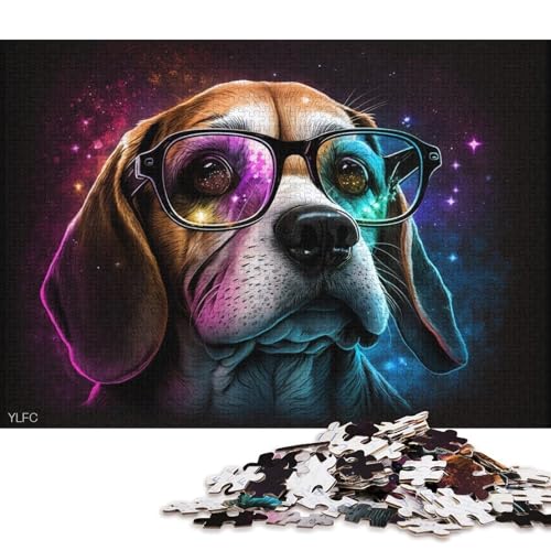 1000-teiliges Holzpuzzle Beagle mit Brille, Puzzle für Kinder, Holzpuzzle, Spielzeug, Denkspiel (Größe 75 * 50 cm) von LiJianXXR