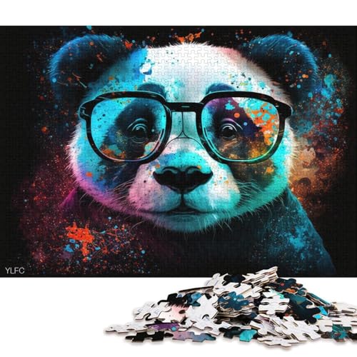 1000-teiliges Holzpuzzle Bunter Panda mit Brille, Puzzle für Kinder, Holzpuzzle, Spielzeug, Denkspiel (Größe 75 * 50 cm) von LiJianXXR