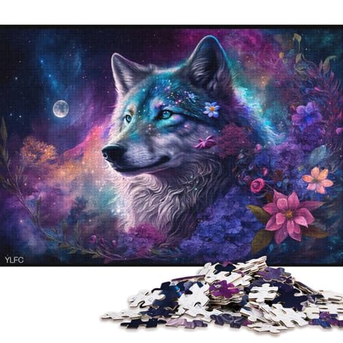 1000-teiliges Holzpuzzle Cosmic Art Wolf, Puzzle für Kinder, Holzpuzzle, Spielzeug, Denkspiel (Größe 75 * 50 cm) von LiJianXXR