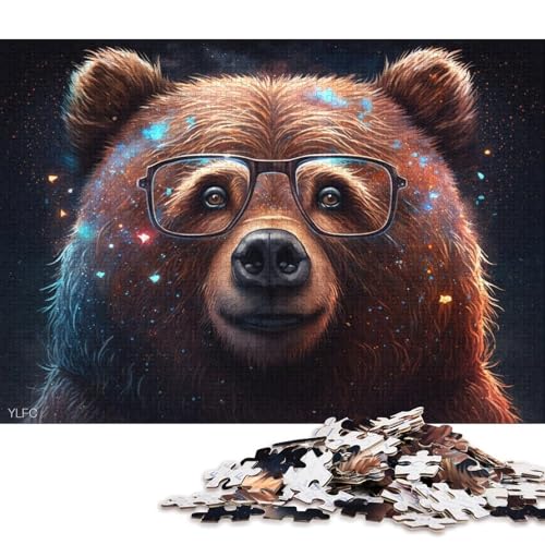 1000-teiliges Holzpuzzle Galaxie, Braunbär mit Brille, Puzzle für Kinder, Holzpuzzle, Spielzeug, Denkspiel (Größe 75 * 50 cm) von LiJianXXR