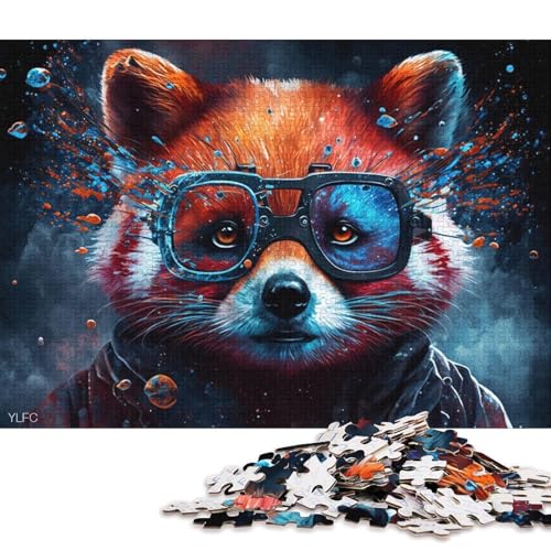 1000-teiliges Holzpuzzle Roter Panda mit Brille, Puzzle für Kinder, Holzpuzzle, Spielzeug, Denkspiel (Größe 75 * 50 cm) von LiJianXXR