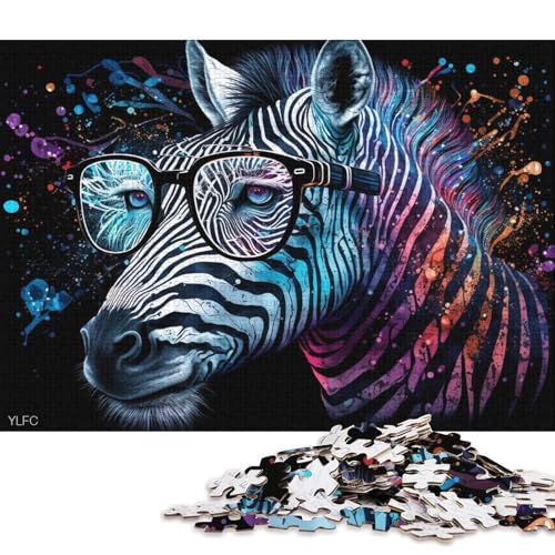 1000-teiliges Holzpuzzle Zebra mit Brille, Puzzle für Kinder, Holzpuzzle, Spielzeug, Denkspiel (Größe 75 * 50 cm) von LiJianXXR