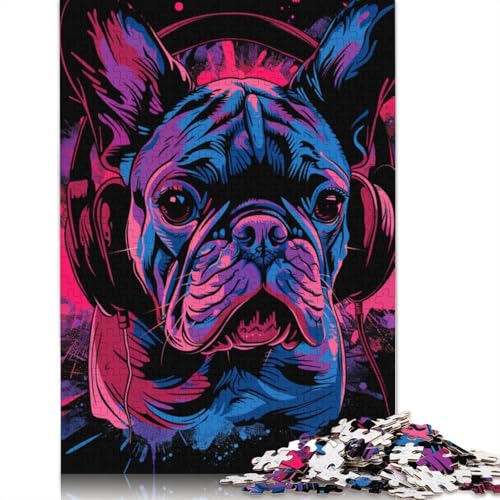 1000-teiliges Kartonpuzzle Bulldog DJ mit Kopfhörern, Puzzle für Erwachsene, Kartonpuzzle, tolles Geschenk für Erwachsene und Kinder, Größe 38 x 26 cm von LiJianXXR