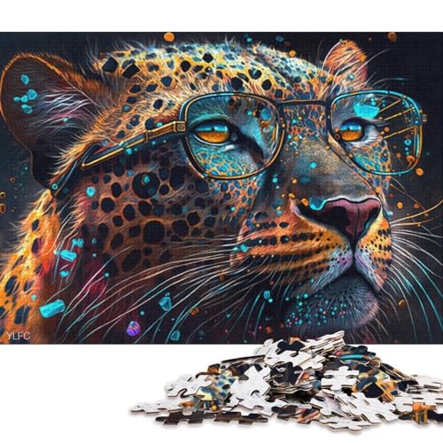 1000-teiliges Kartonpuzzle Bunter Leopard mit Brille, Puzzle für Kinder, Kartonpuzzle, Spielzeug, Denkspiel (Größe 38 * 26 cm) von LiJianXXR