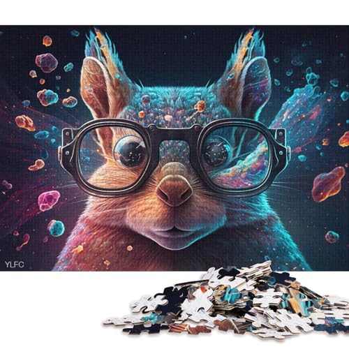 1000-teiliges Kartonpuzzle Buntes Eichhörnchen mit Brille, Puzzle für Kinder, Kartonpuzzle, Spielzeug, Denkspiel (Größe 38 * 26 cm) von LiJianXXR