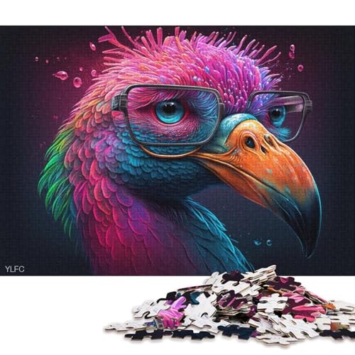 1000-teiliges Kartonpuzzle Flamingo mit Brille, Puzzle für Kinder, Kartonpuzzle, Spielzeug, Denkspiel (Größe 38 * 26 cm) von LiJianXXR