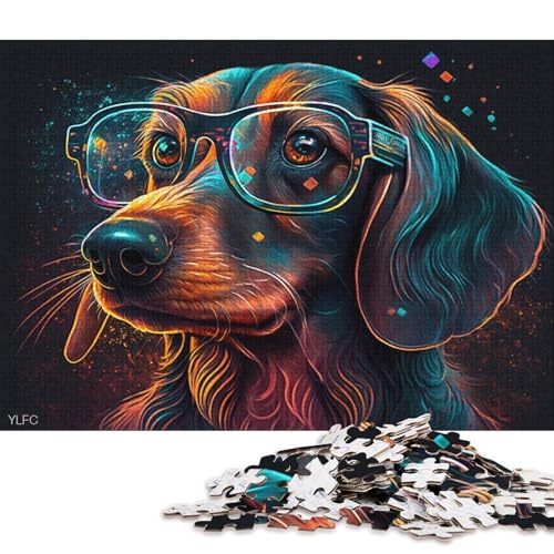 1000-teiliges Kartonpuzzle Galaxie-Dackel mit Brille, Puzzle für Kinder, Kartonpuzzle, Spielzeug, Denkspiel (Größe 38 * 26 cm) von LiJianXXR