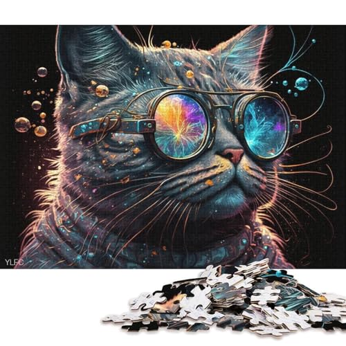 1000-teiliges Kartonpuzzle Galaxie-Katze mit Brille, Puzzle für Kinder, Kartonpuzzle, Spielzeug, Denkspiel (Größe 38 * 26 cm) von LiJianXXR