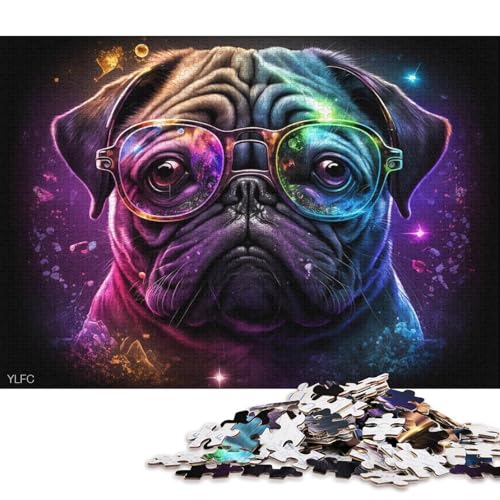 1000-teiliges Papppuzzle Mops mit Brille, Puzzle für Kinder, Papppuzzle, Spielzeug, Denkspiel (Größe 38 * 26 cm) von LiJianXXR