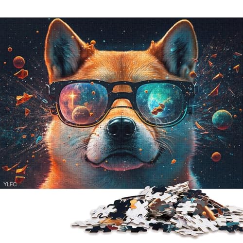 1000-teiliges Papppuzzle Shiba Inu mit Brille, Puzzle für Kinder, Papppuzzle, Spielzeug, Denkspiel (Größe 38 * 26 cm) von LiJianXXR