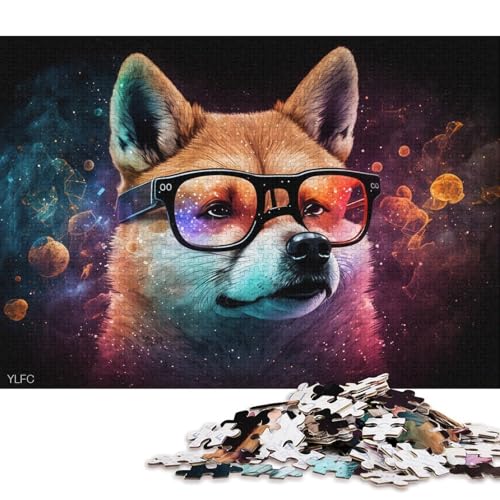 1000-teiliges Papppuzzle Shiba Inu mit Brille, Puzzle für Kinder, Papppuzzle, Spielzeug, Denkspiel (Größe 38 * 26 cm) von LiJianXXR