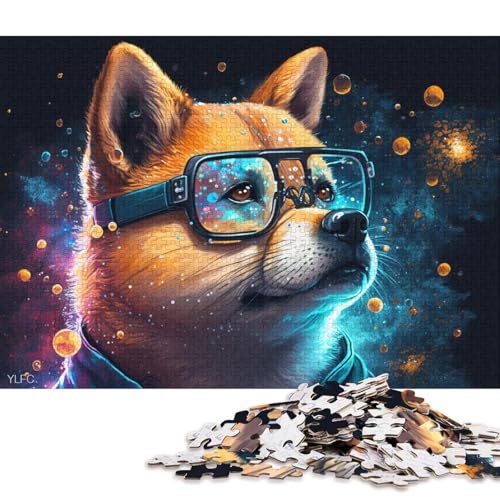 1000-teiliges Papppuzzle Shiba Inu mit Brille, Puzzle für Kinder, Papppuzzle, Spielzeug, Denkspiel (Größe 38 * 26 cm) von LiJianXXR