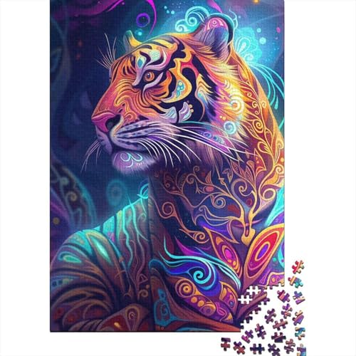 1000-teiliges Puzzle, Art Psychedelic Tigers, Puzzle für Erwachsene, Holzbrettpuzzle, schwierig und herausfordernd, Größe: 75 x 50 cm von LiJianXXR