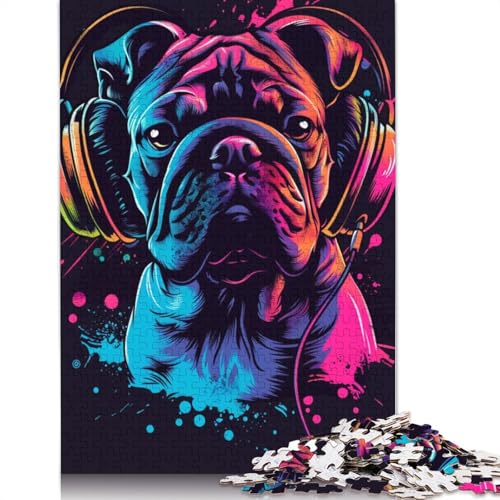 1000-teiliges Puzzle, Bulldoggen-DJ mit Kopfhörern, Puzzle für Karton, Puzzle, Heimdekoration, Puzzle-Spielzeug, Größe 38 x 26 cm von LiJianXXR