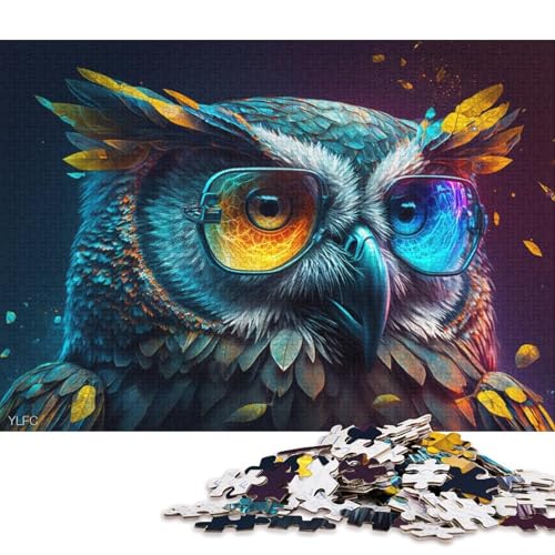 1000-teiliges Puzzle, Bunte Eule mit Brille, Puzzle für Erwachsene, Kartonpuzzle, Lernspiel für Erwachsene und Kinder (Größe 38 * 26 cm) von LiJianXXR